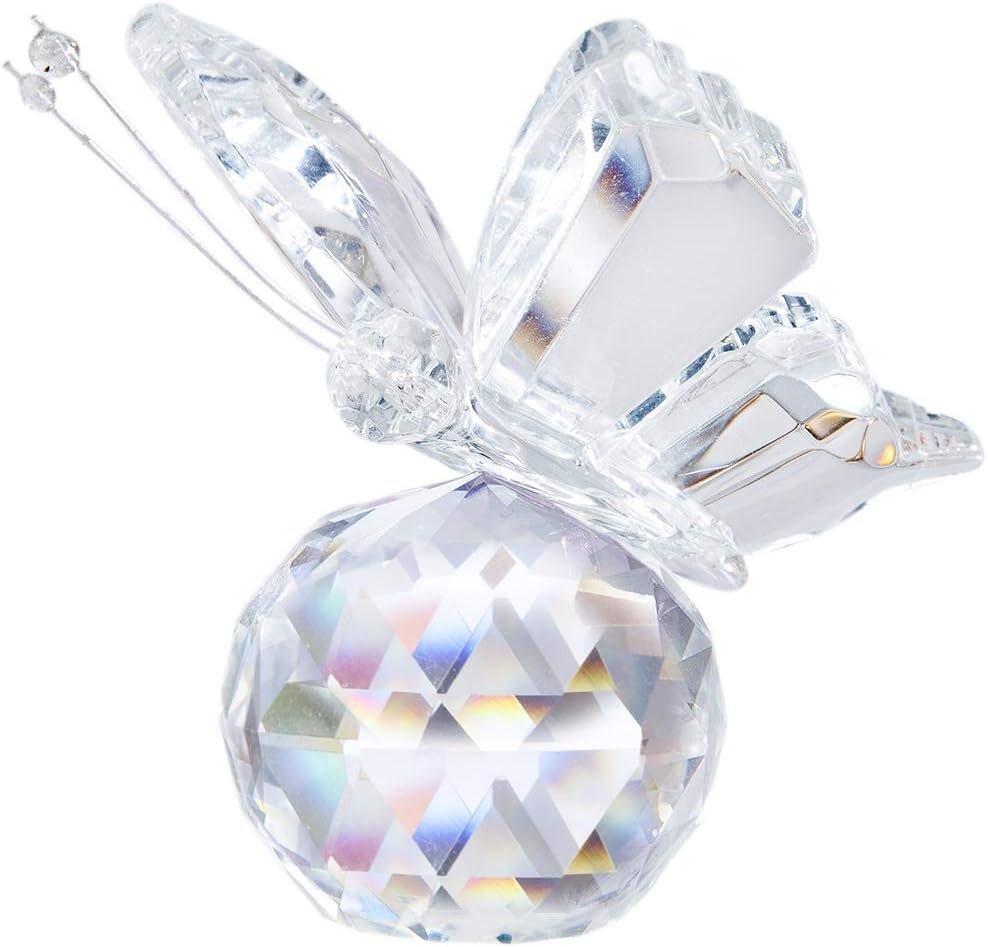 H&D HYALINE & DORA Crystal Flying Butterfly with Glass Ball Base Figurine Collection Ornament Statue Collectible Animal (Clear)