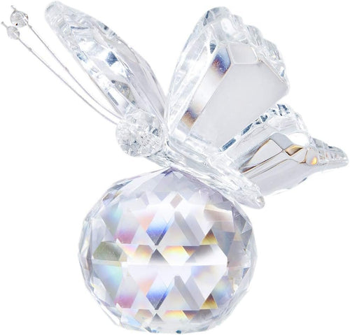 H&D HYALINE & DORA Crystal Flying Butterfly with Glass Ball Base Figurine Collection Ornament Statue Collectible Animal (Clear)