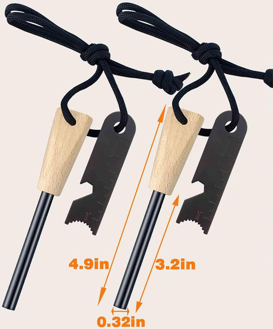 2 Pack Fire Starter Survival Tool, Flint and Steel with Ferro Rods Fire Starters for Campfires, Outdoor Bottle Opener, and is Suitable for Emergency fire Making in Wild Camping, Hiking and outings.