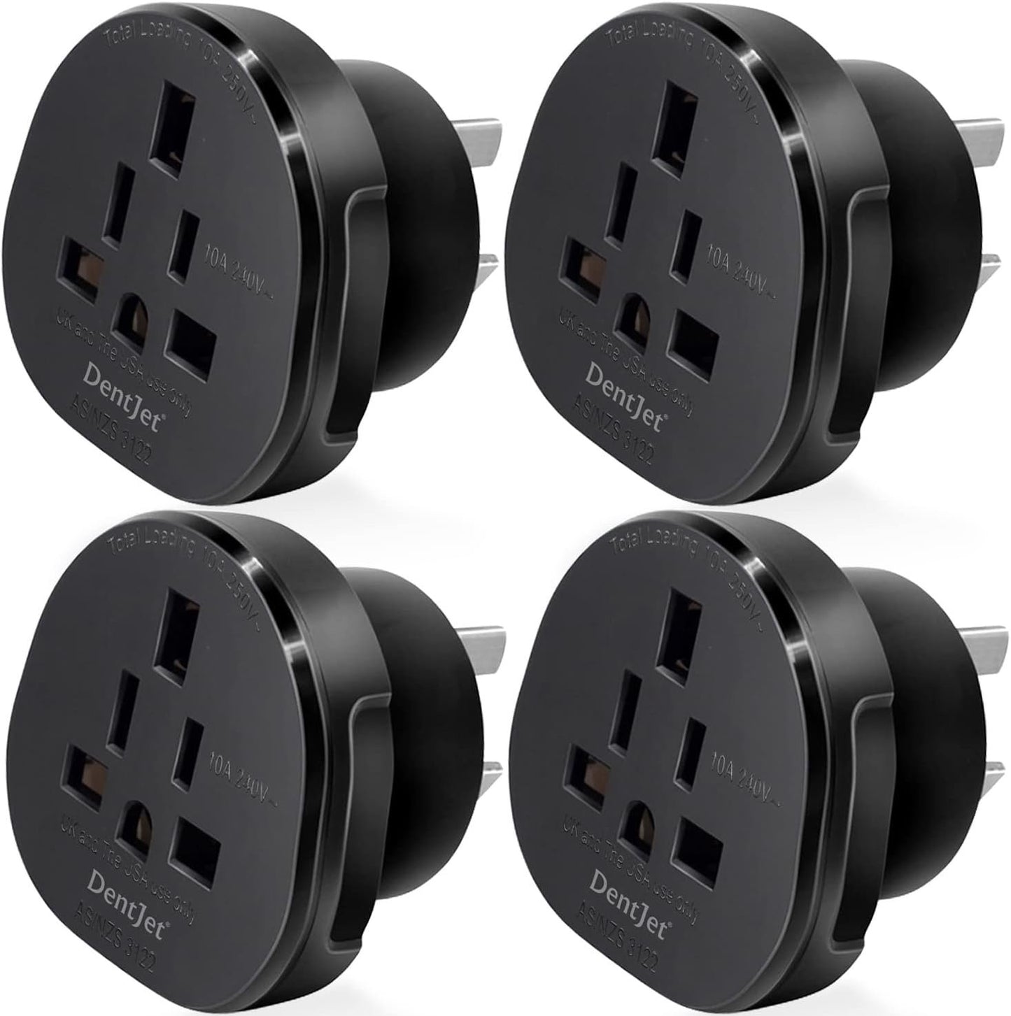 SAA Approved UK/US/JP/CA to AU/NZ Adaptor Plug with Insulated Pins, UK/US Plug Convert to 3-Pin Australian/New Zealand/China Socket (Pack of 4 Black)