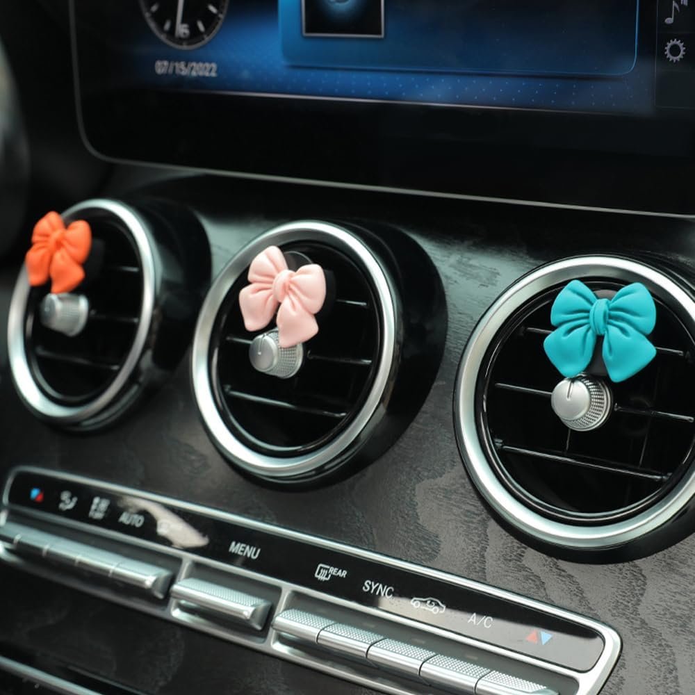 Decorative Car Bow Accessories Set, 6 Pieces, Interior Aesthetic Decor for Women (Pink)
