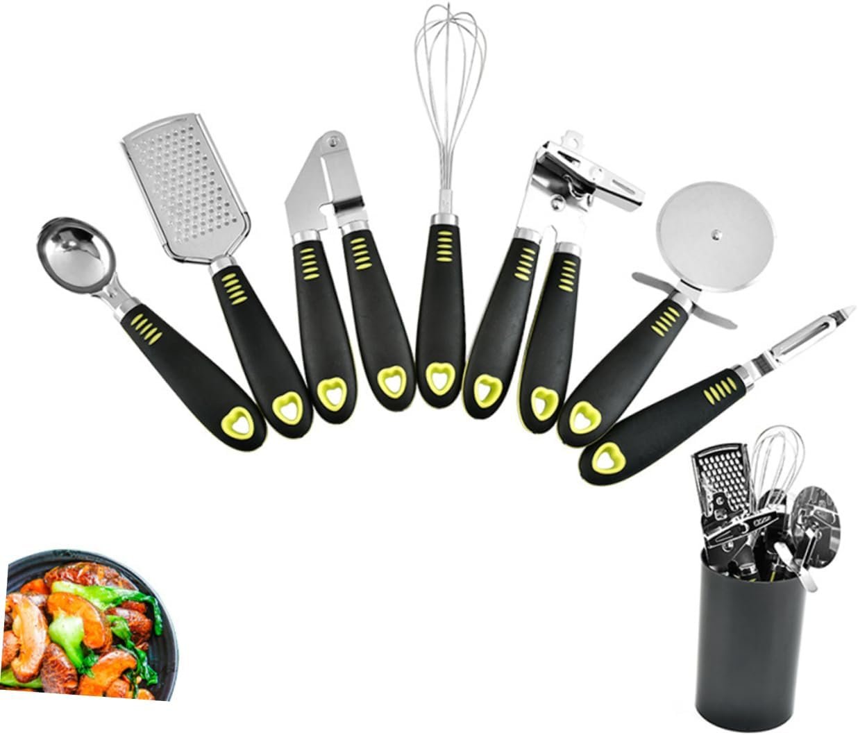 Amosfun Set Da 7 Pezzi ruota per pizza utensili cucina acciaio gadget da cucina utensili da cucina pentole antiaderenti grattuggia apriscatole