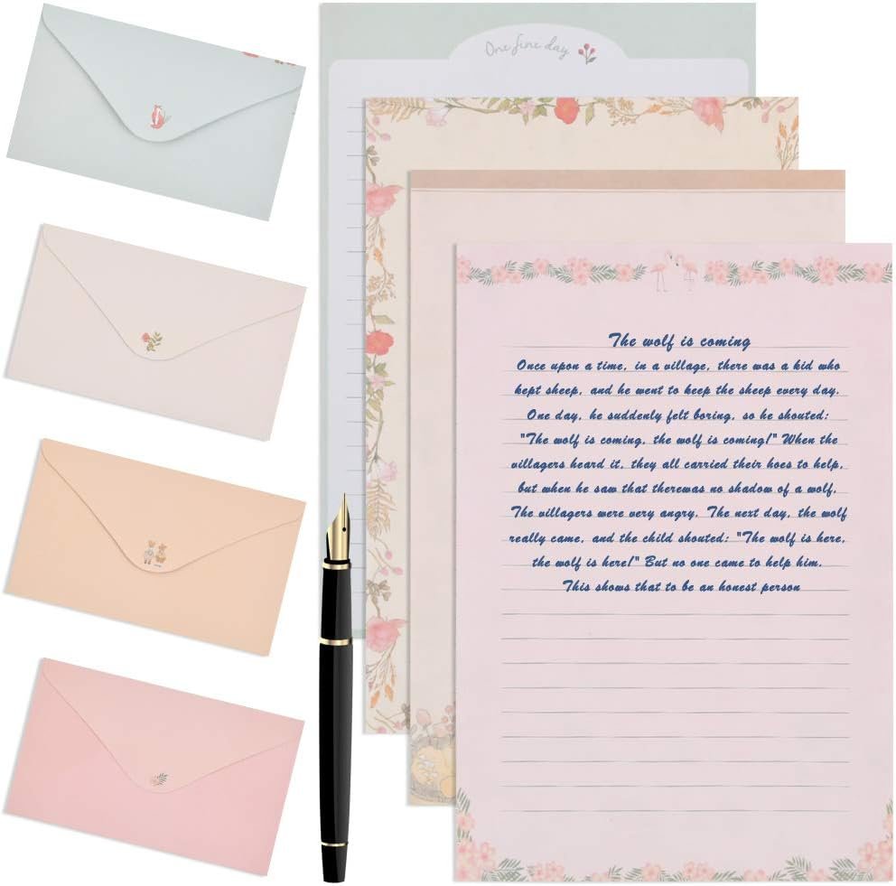 TIMESETL Stationery Letter Paper and Envelopes Set, 60 Sheets Cute Letter Writing Paper & 30 Lovely Envelopes, 10 Different Flora and Fauna Printed Design, Double-Sided Printing, A5 Size