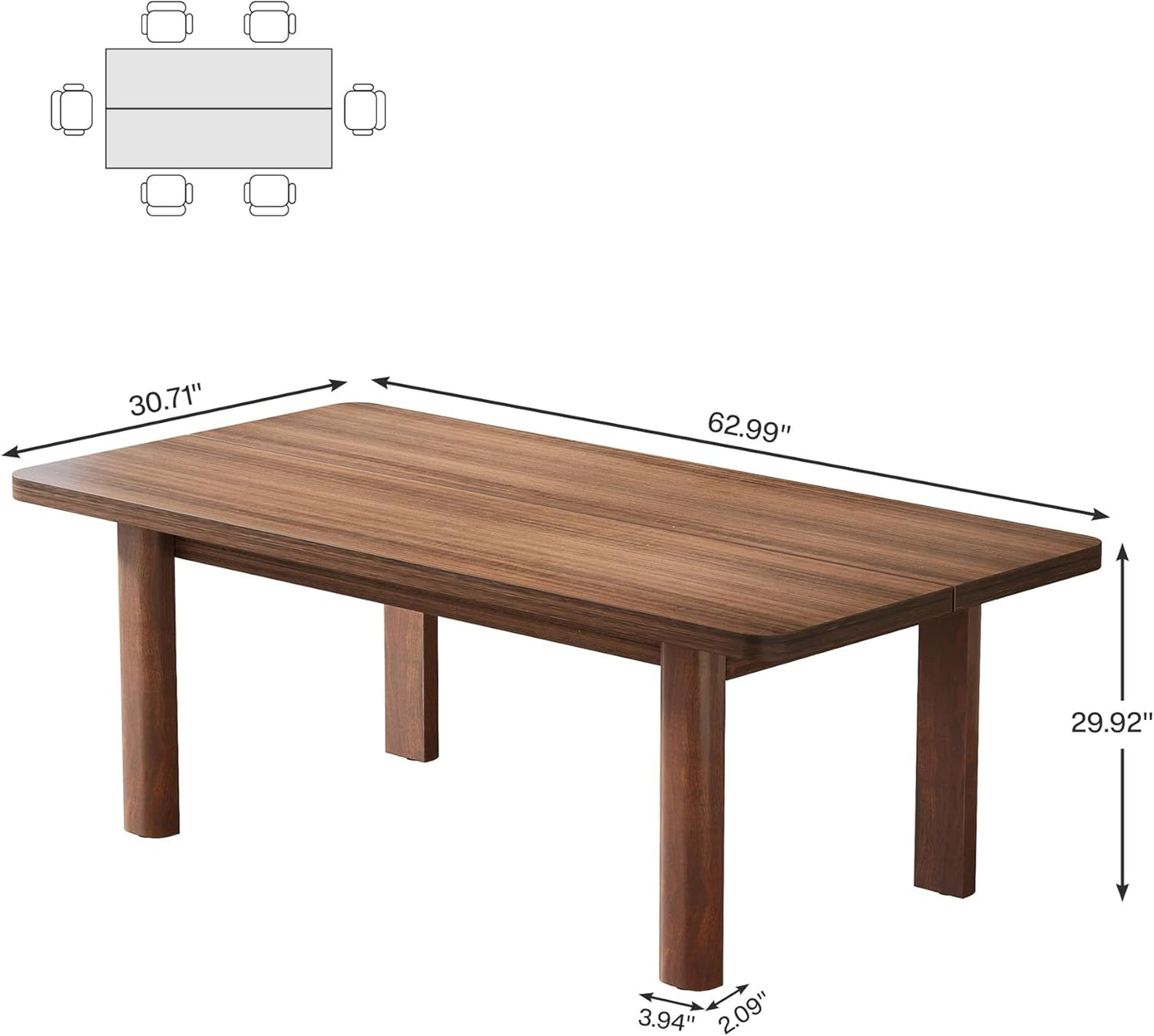 Tribesigns 63” Farmhouse Dining Table for 4-6 People, Large Wood Rectangle Kitchen Table, Dinner Table Kitchen & Dining Room Furniture with with Solid Wood Legs