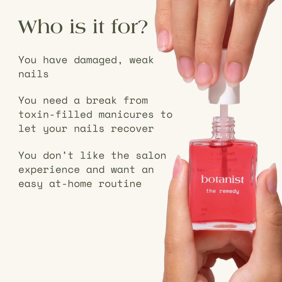 Botanist The Remedy | Nail Strengthening Polish | Repairs & Hardens Nails Damaged from Acrylics, Dip & Gel Manicures | Non-Toxic, 84% Plant Based, 21-Free & Vegan (Rose)