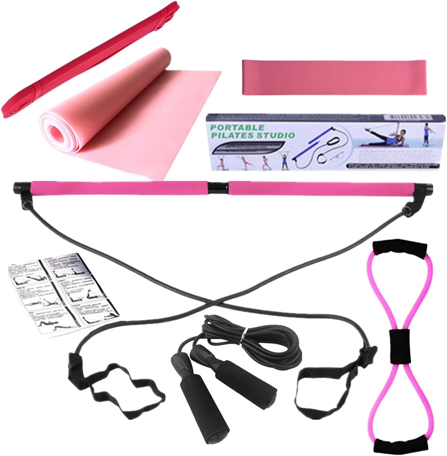 Gupcaqosjw Pilates Equipment Set - Pilates Bar Yoga Bands Resistance Band | 8X Home Gym Accessories Yoga Set, Workout Equipment for Stretching Legs, Hip, Waist & Arm