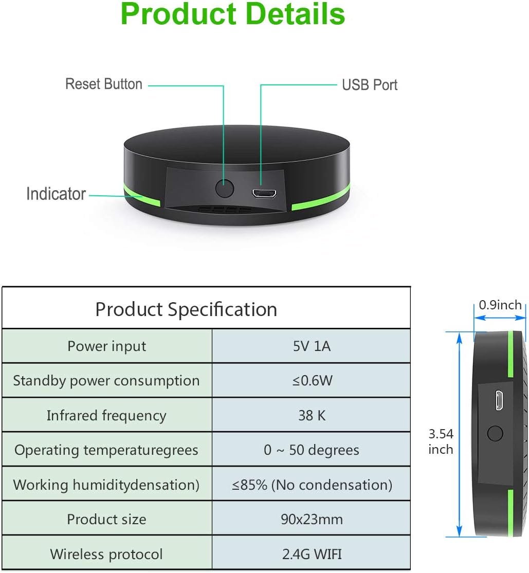 Smart IR Remote Control Hub WiFi Infrared Universal Remote Control IR Blaster Smart Home Automation Compatible with Alexa Google Home