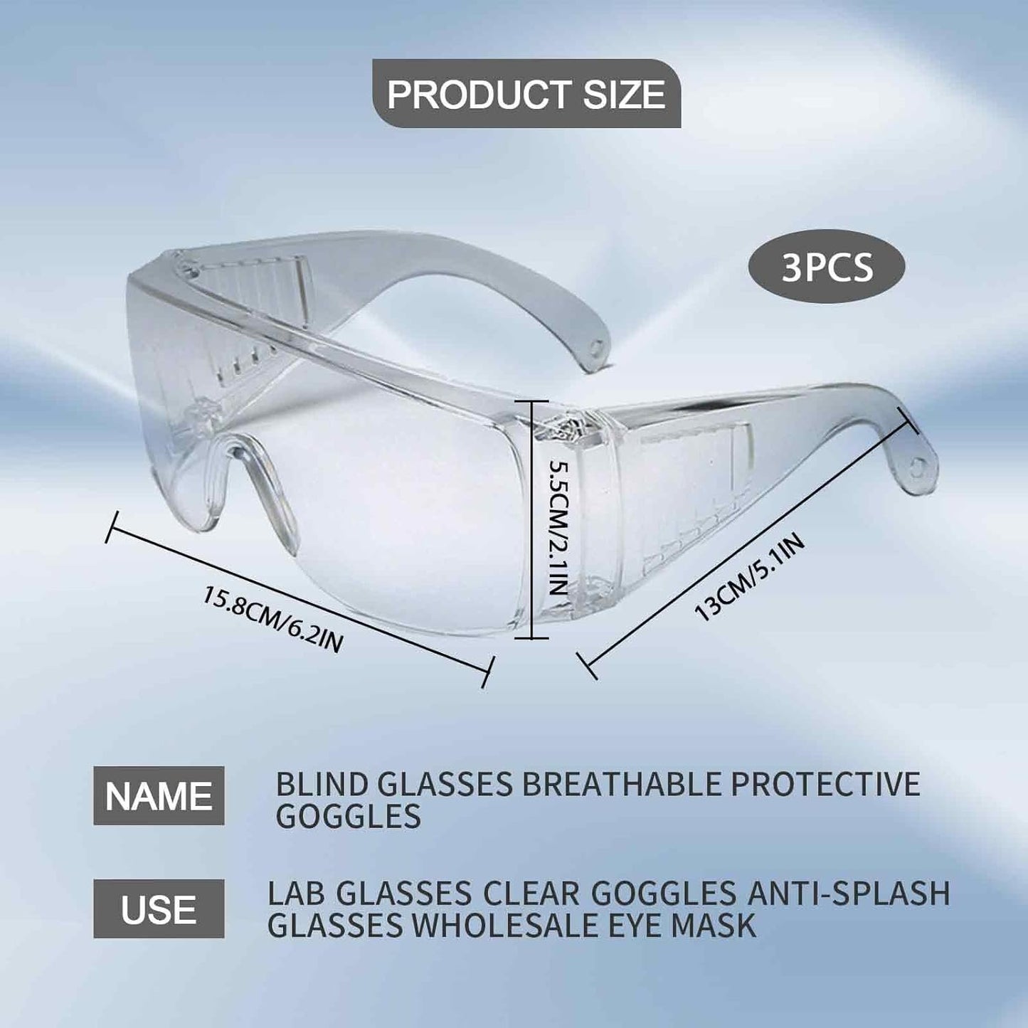 3 Pairs Clear Anti- Fog/Scratch Goggles over Glasses Goggles Eye Protective Polycarbonate Eyewear Safety Goggles for Shooting Labs Outdoor Welding Workplaces Safety Eye Protection