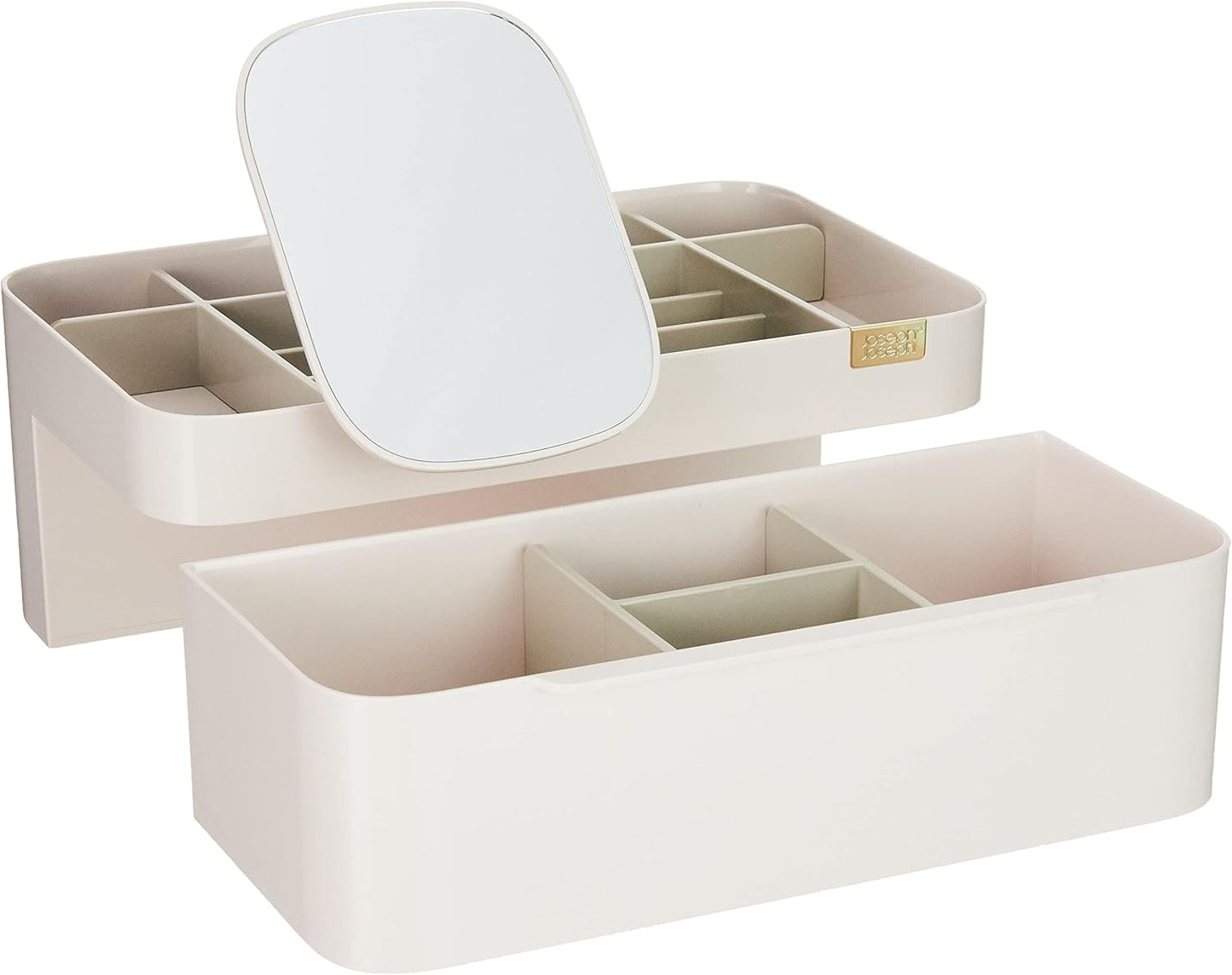 Joseph Joseph Viva Large Makeup Cosmetic Organiser with Removable Mirror, Dismantles for Easy Cleaning Beauty Storage Drawer –Shell