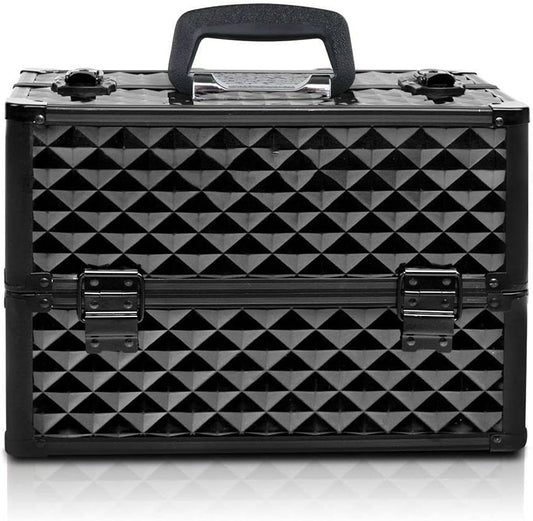 Costcom Portable Beauty Makeup Cosmetic Case Organiser Carry Bag Box Diamond w/Strap Cosmetic Storage Box with Sliding Trays, Safety Lock & Velvet Lining (Diamond Black)