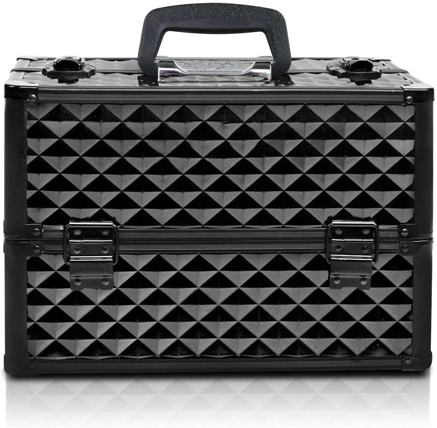 Portable Beauty Makeup Cosmetic Case Organiser Carry Bag Box Diamond w/Strap (Diamond Black)