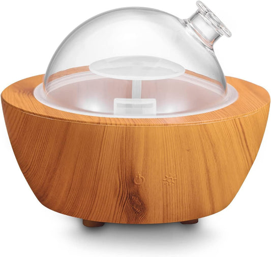 280ml Glass Essential Oil Diffuser Wood Grain Base Air Aroma Diffusers for Aromatherapy Cool Mist Humidifier with Safe Auto Shut-Off and 7 Color LED Night Lights for Home Office Room