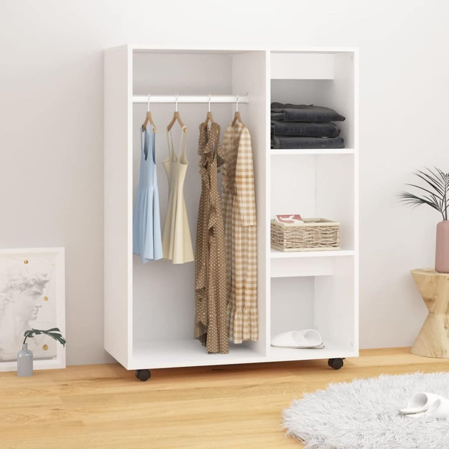 Susany White Wardrobe, Bedroom Wardrobe, Multi-Purpose Modern Furniture 80 x 40 x 110 cm in Particle Board