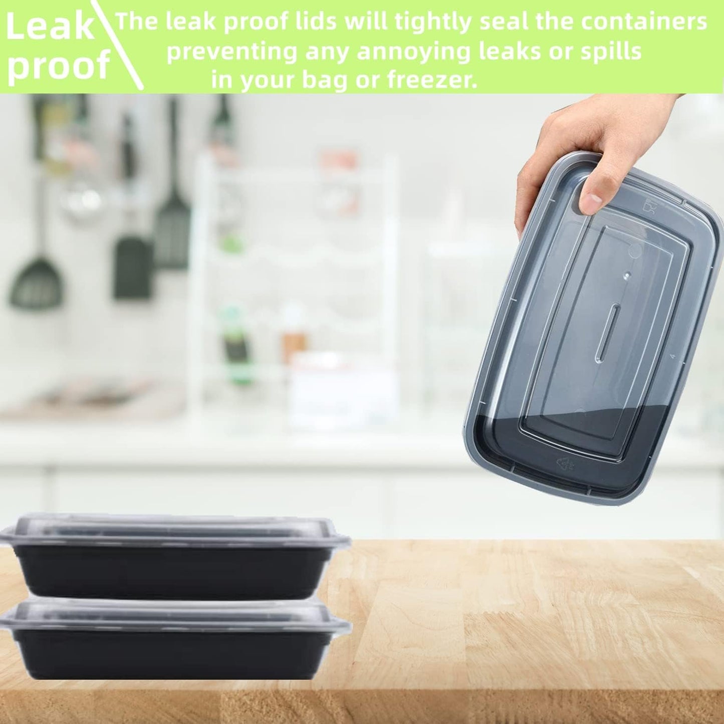 15 Pack 32 oz Plastic Meal Prep Containers with Lids, Leakproof Rectangular Food Storage Container Box for Restaurant, Kitchen, Takeout Food Service Disposables, Freezer/Microwave/Dishwasher Safe