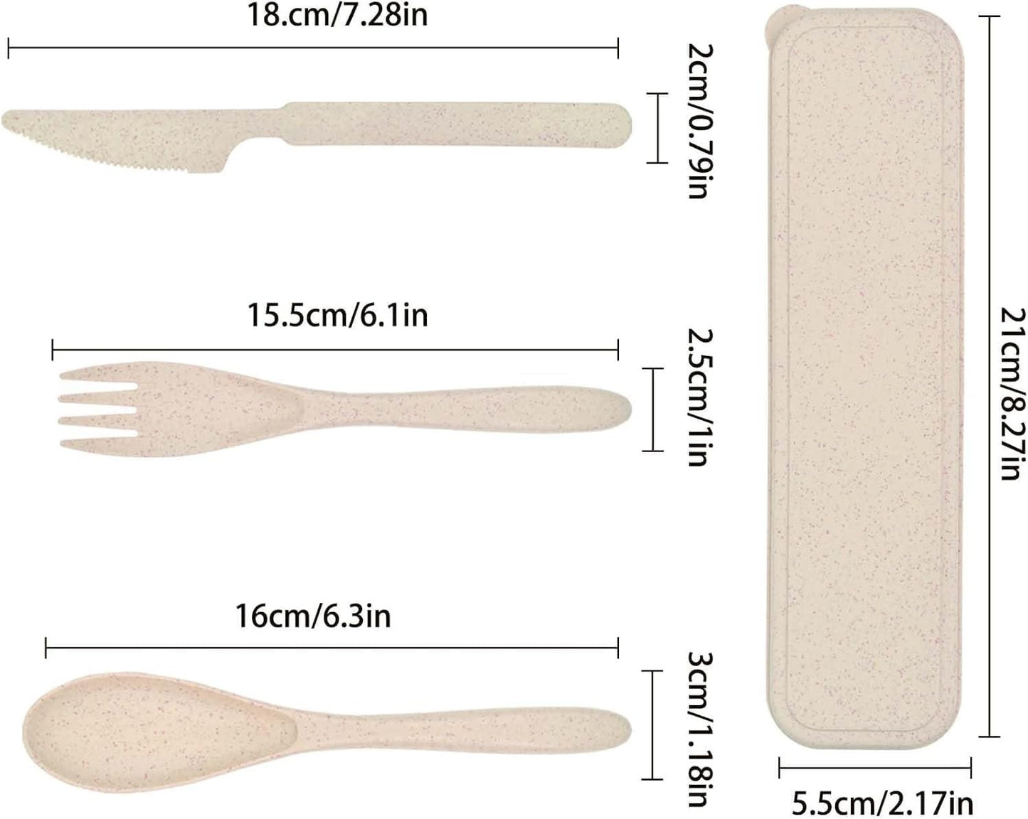 2 Sets Reusable Utensils Set with Case, Portable Camping Fork Knife Spoon Cutlery Set, Wheat Straw Travel Utensils, Tableware for Kids Adults Travel Picnic Camping Utensils (2 Color)