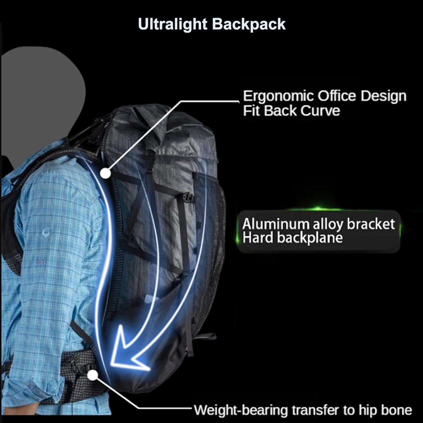 3F UL GEAR Ultralight Backpack Frame YUE 45+10L Outdoor Hiking Camping Lightweight Travel Trekking Rucksack Men Woman, Uhmwpe Green, Rucksack Backpacks