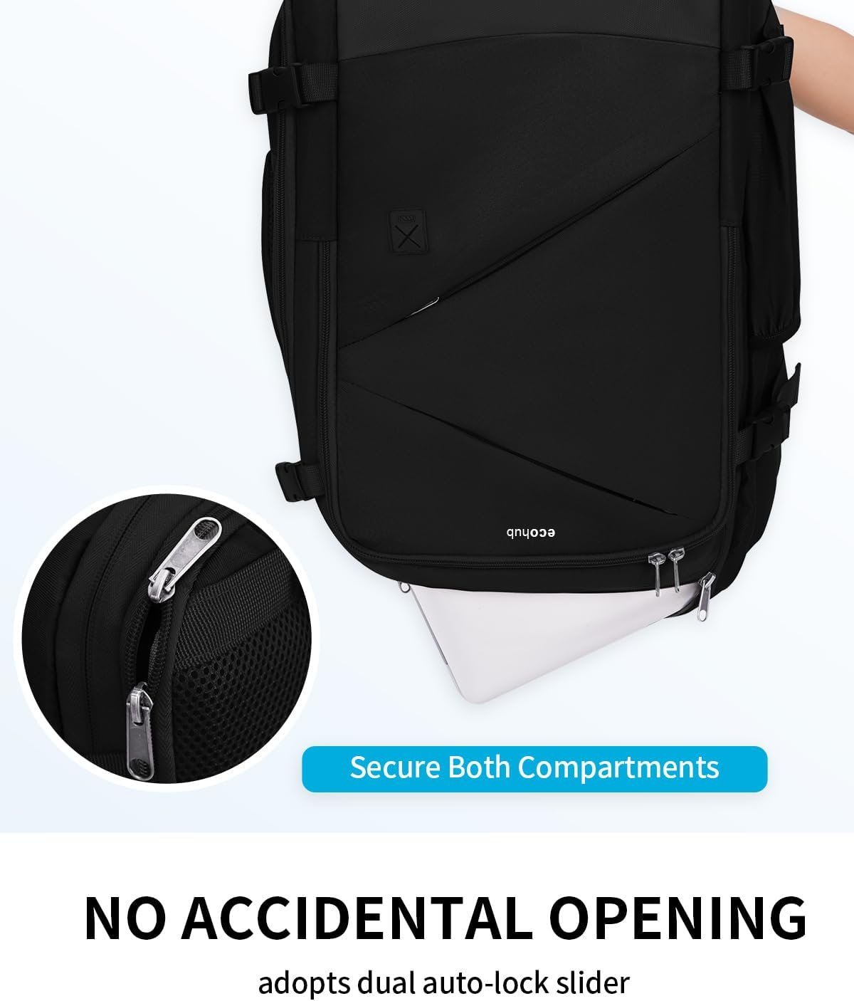ECOHUB Carry On Travel Backpack, Expandable Airlines Personal Item Bag 18x14x8, Water Resistant 17 inch Laptop Backpack