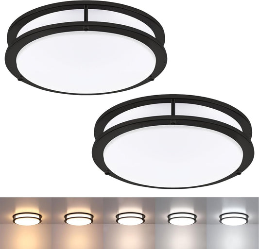 2 Pack Black Ceiling Light, 13 Inch Flush Mount LED Ceiling Light, Kids Bedroom Lighting with 5CCT(2700K/3000K/3500K/4000K/5000K Adjustable), 23W