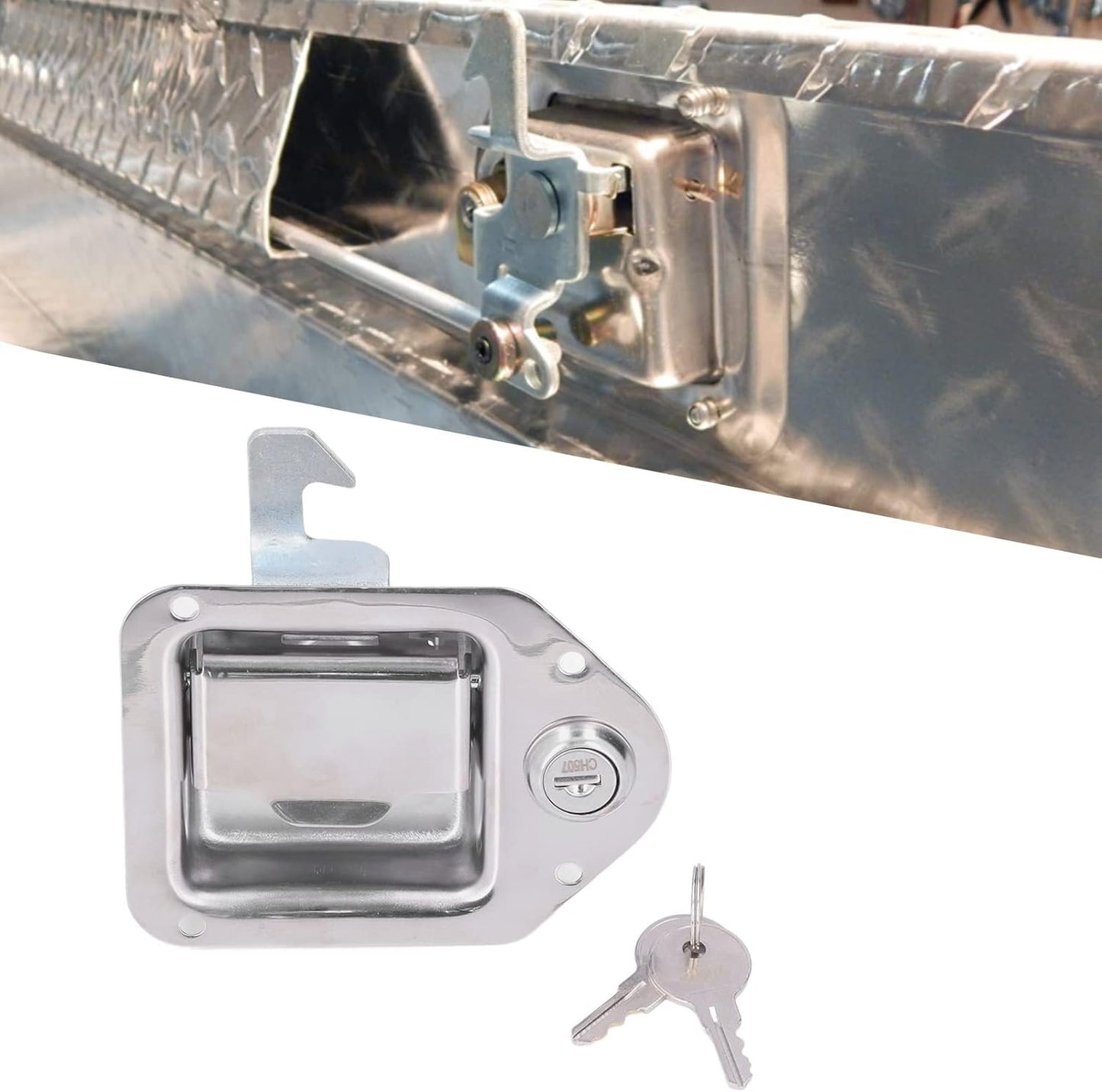 Aramox 304 Stainless Steel Tool Box Handle Latch with 2 Keys Paddle Lock, Fit for Truck RV Trailer ATV UTV, Silver
