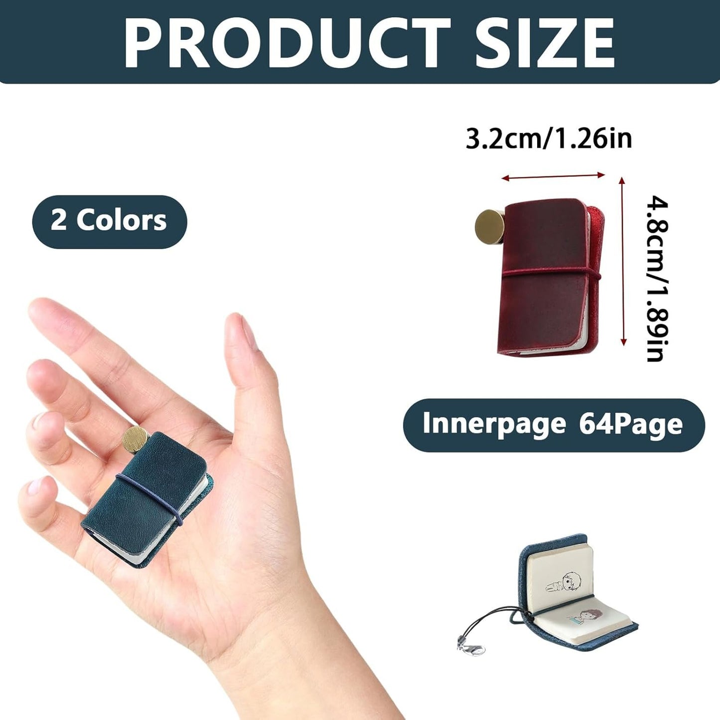 Yitexin Pack of 2 Miniature Travelers Notebook 4.8x3.2cm(1.9’’x1.3’’), Handmade Tiny Leather Travels Notebook, Vintage Mini Notebook Diary Journal, Pocket Diary