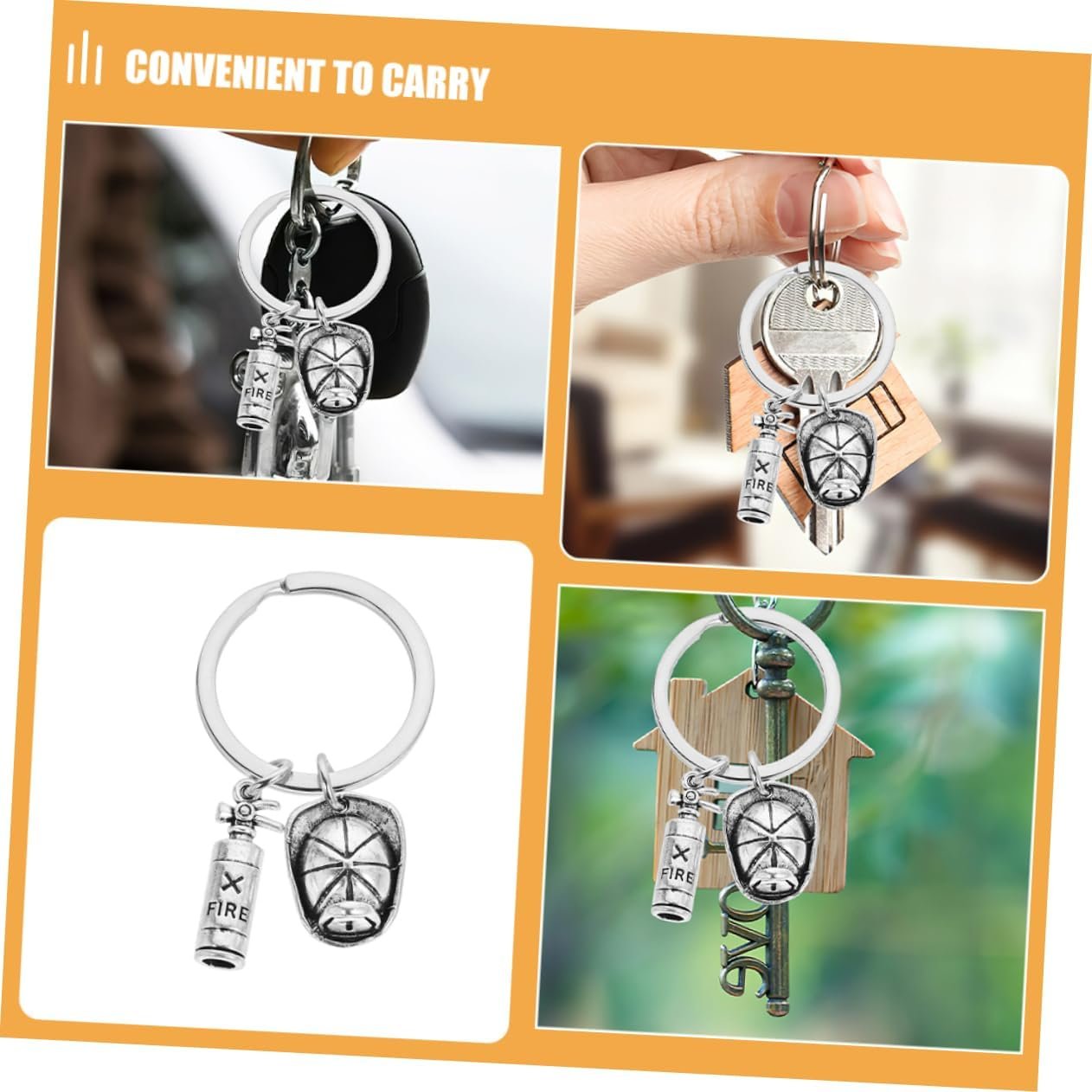 Beavorty Fireman Keychain Set Fire Extinguisher Backpack Ornament Fireman Helmet Keyring
