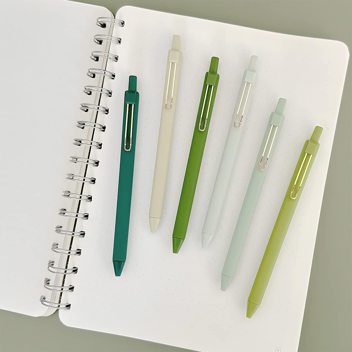 allydrew Retractable Black Ink Gel Pens, 0.5mm Fine Point, Stationery Supplies for Home and Office (Set of 6), Green