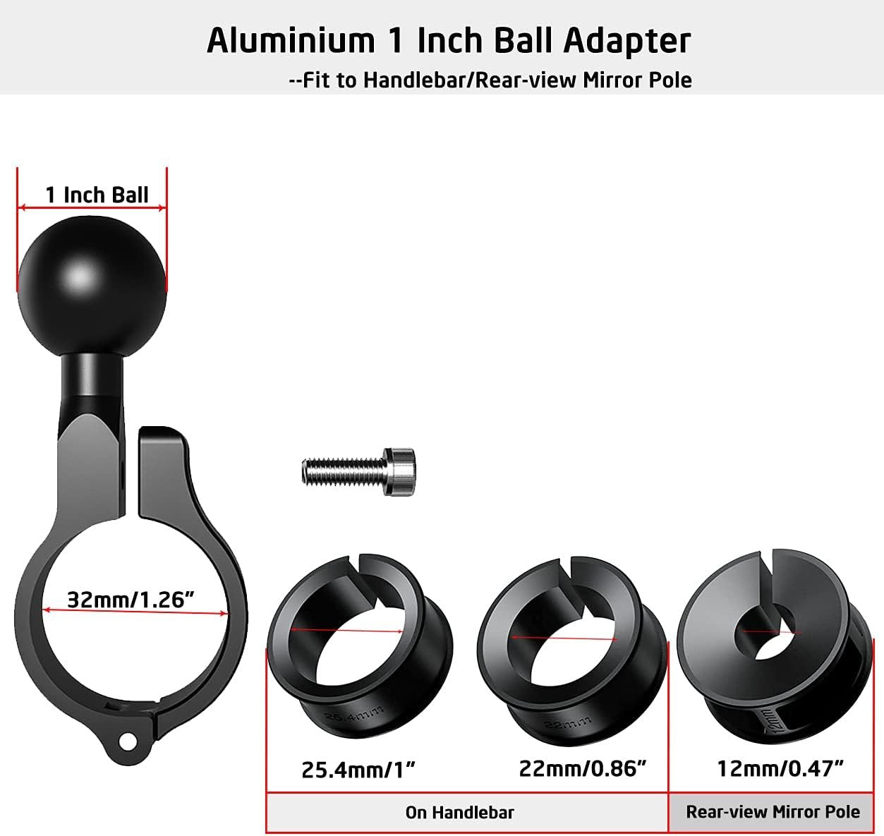 Aluminium 1" Handlebar Ball Adapters Compatible with Ram/iMESTOU Phone Mounts with 1" Ball Sockets