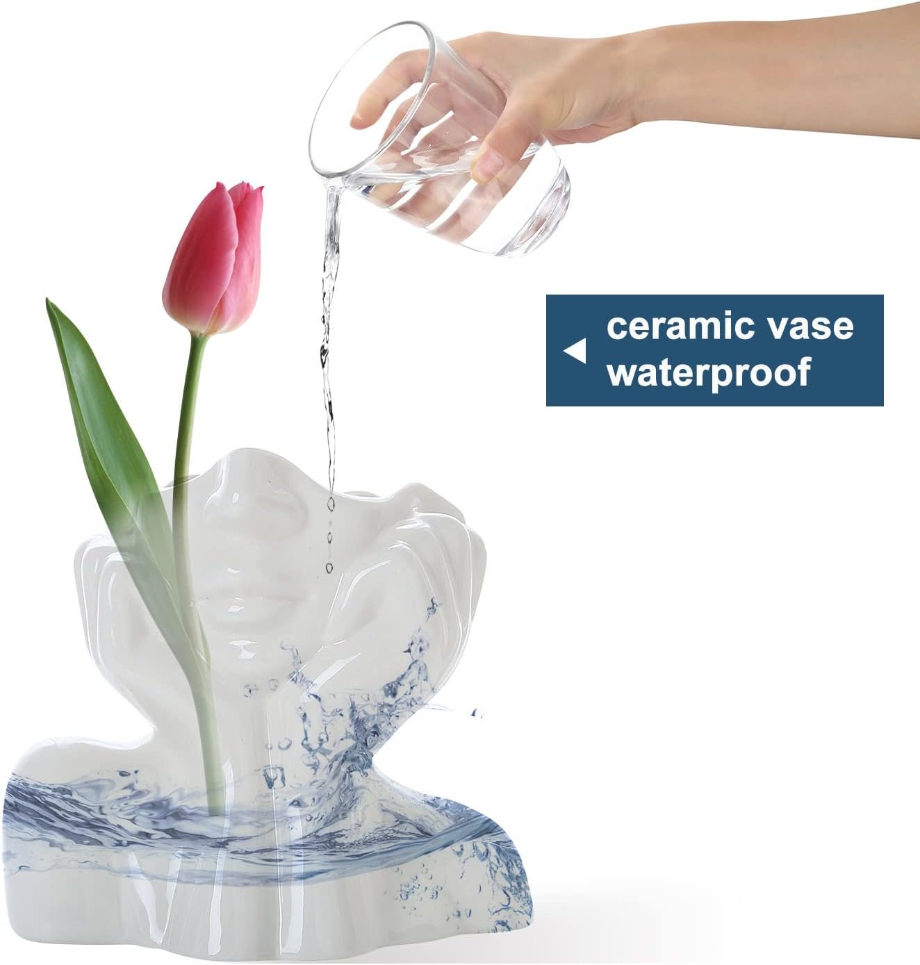 CEMABT Ceramic Woman Body Face Vase, Small Decorative Unique Modern Minimalism Nordic Flower Vase for Living Room Table Decoration, Small White Head Vase and Body Vase Female Form.(Style-C)