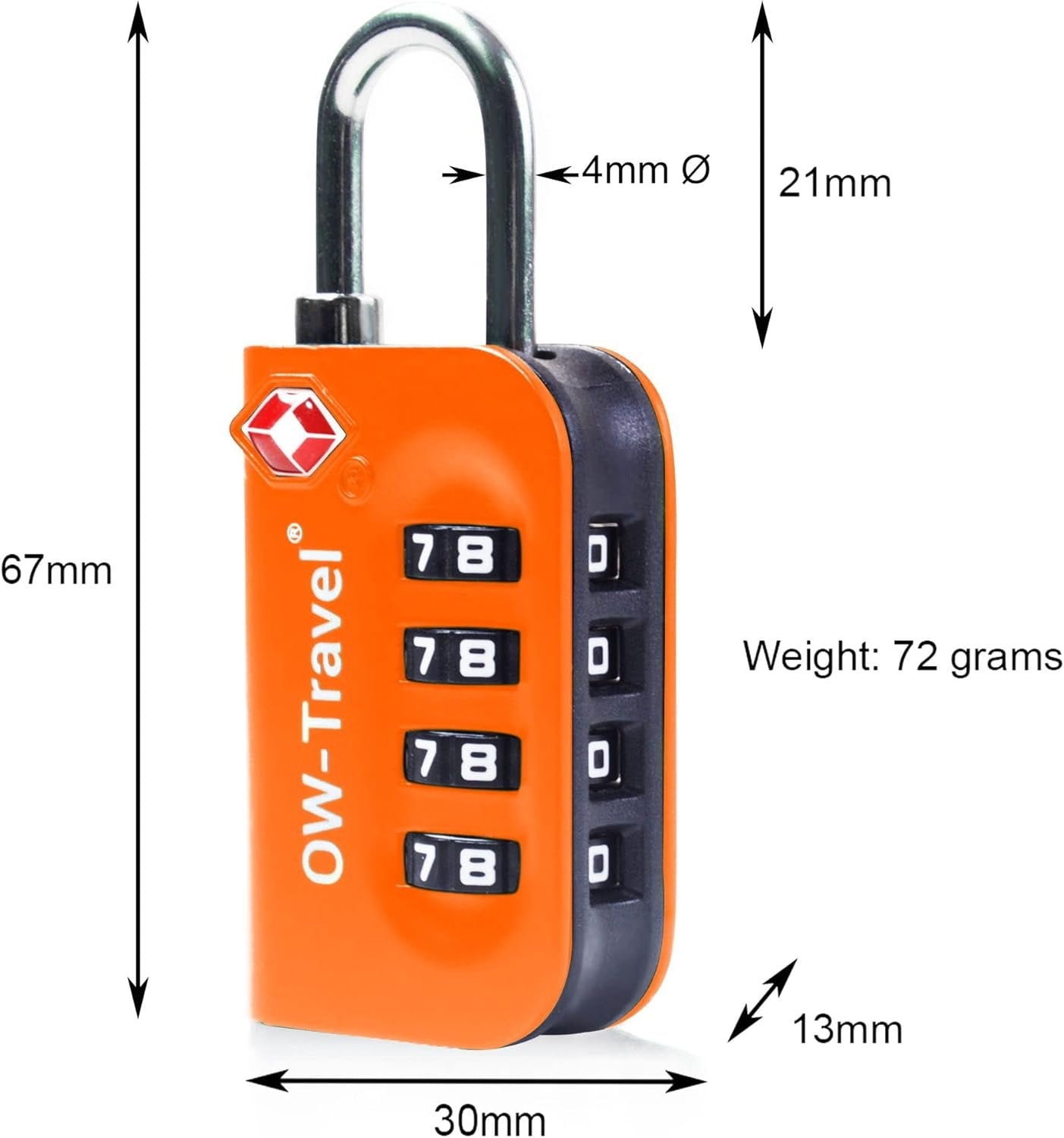 TSA Approved Luggage Locks Suitcase Locks OW-Travel 4 Digit Security Padlock, Combination Padlocks, Code Lock for Zipper, Luggage, Bag, Case, Backpack, Gym Locker, Tool Box, Outdoor, 03b) Orange 4