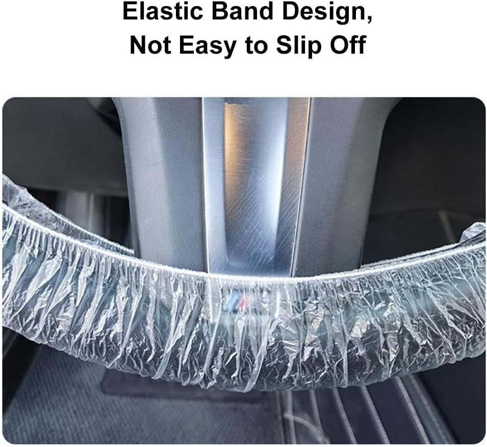 50 Pieces Disposable Car Steering Wheel Cover, Plastic Car Steering Wheel Cover, Waterproof Dustproof Universal Car Steering Wheel Cover, Elastic Disposable Steering Wheel Cover, Interior Accessories