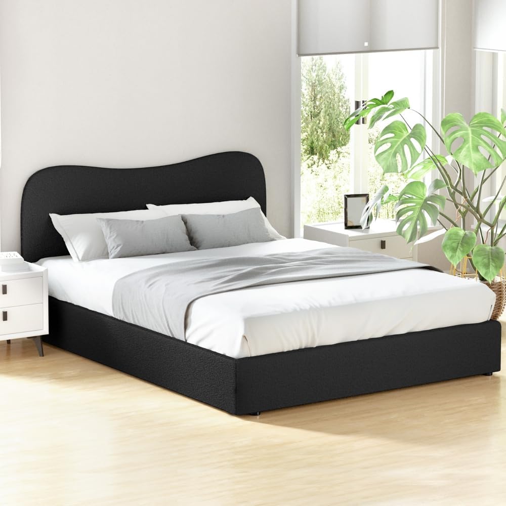 Artiss Bed Frame Queen Size Mattress Base Wooden Platform Boucle Black DARA