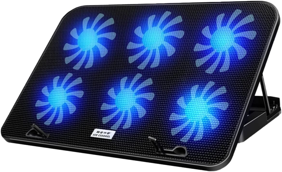 EverTech Laptop Cooler A9 Cooling Pad with 6 Powerful Quiet Fans Adjustable Heights Table Stand Suitable for 12"-17" Laptop with Blue LED Lights