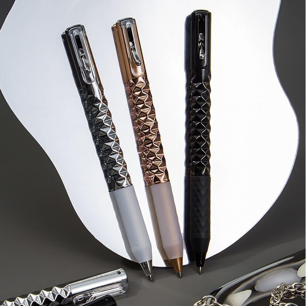 3 Pcs Gel Pens Office Stationery Soft Silicone Grip Retractable Writing Pens 0.5mm Black Ink Pens Creative Stationery School Essentials(Black-Gold-Silver)