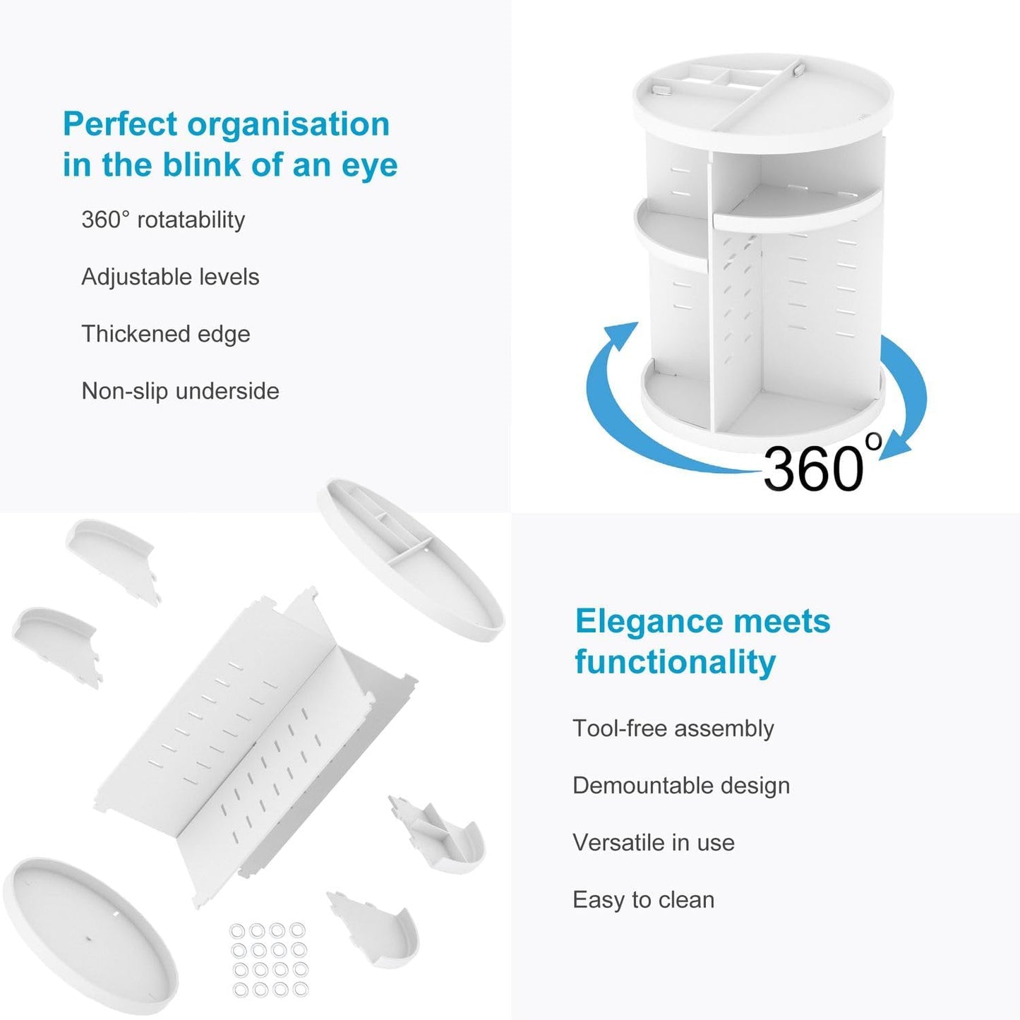 Intirilife 360 Degree Rotating Makeup Organizer in White - Cosmetic Box for Jewellery, Accessories, Makeup and Skin Care Products