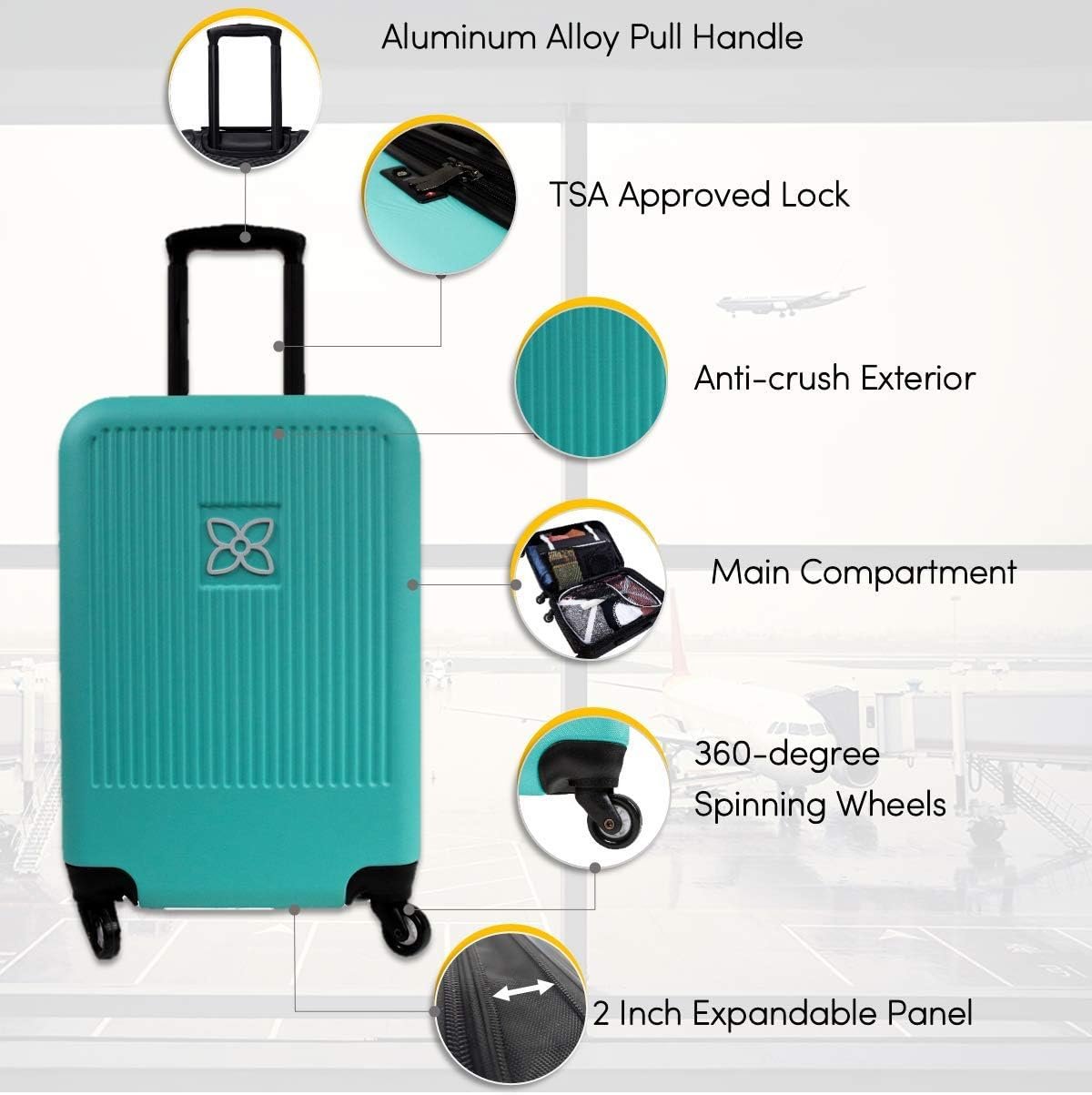 Sherpani Meridian, 22 Inch Travel Hardside Luggage, Durable Hardshell Luggage, Expandable Suitcase, Lightweight Rolling Luggage for Women, Carry On Luggage 22x14x9 Airline Approved