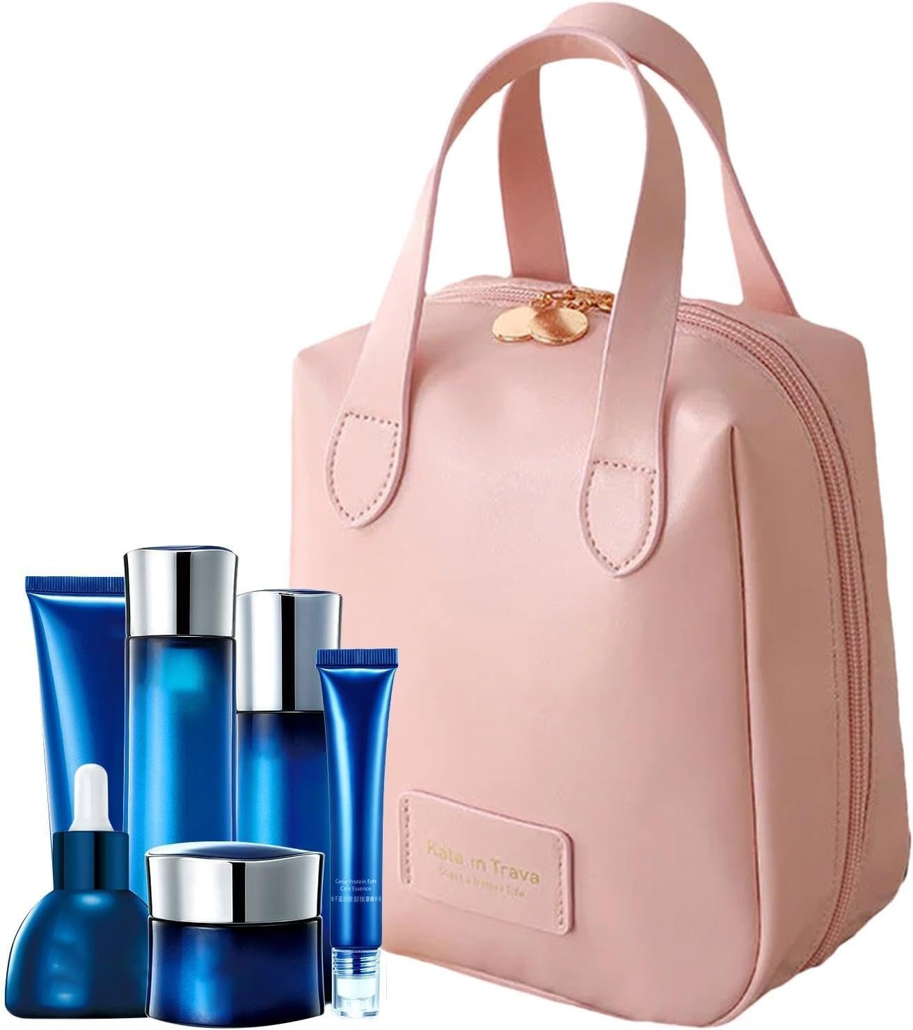 Travel Toiletry Bag | Large PU Leather Organizer | Toiletry Bag for Women - Toiletry Bag with 2 Compartments and 6 Pockets - Water-Resistant Portable Hygiene Bag for Makeup - Travel Companion, Pink