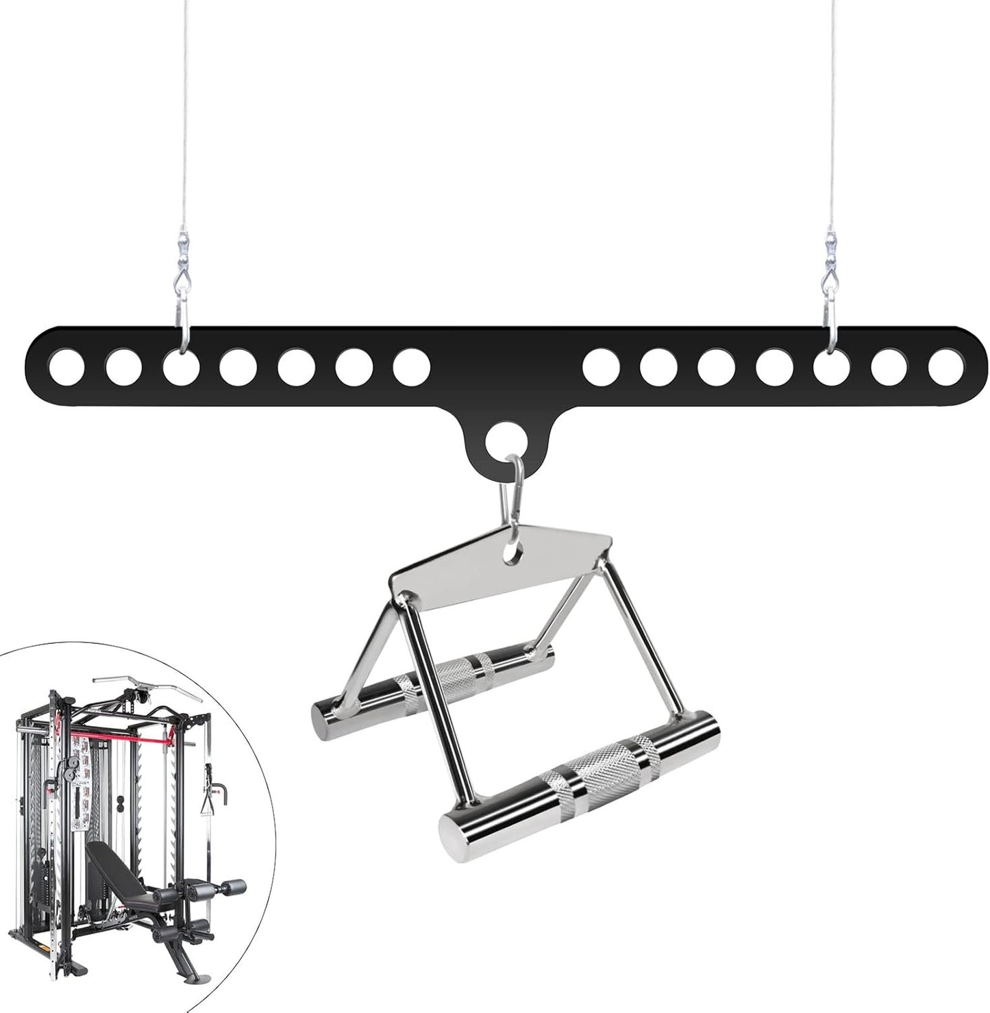 VOHYOV Fitness Home Pulley System Gym Accessories Spreader Bar Multi Grip Wide Lat Pull Down Bar D Handle Cable Bar Rope Attachments Cable Machine for Back Strength Train Functional Trainer Attachment