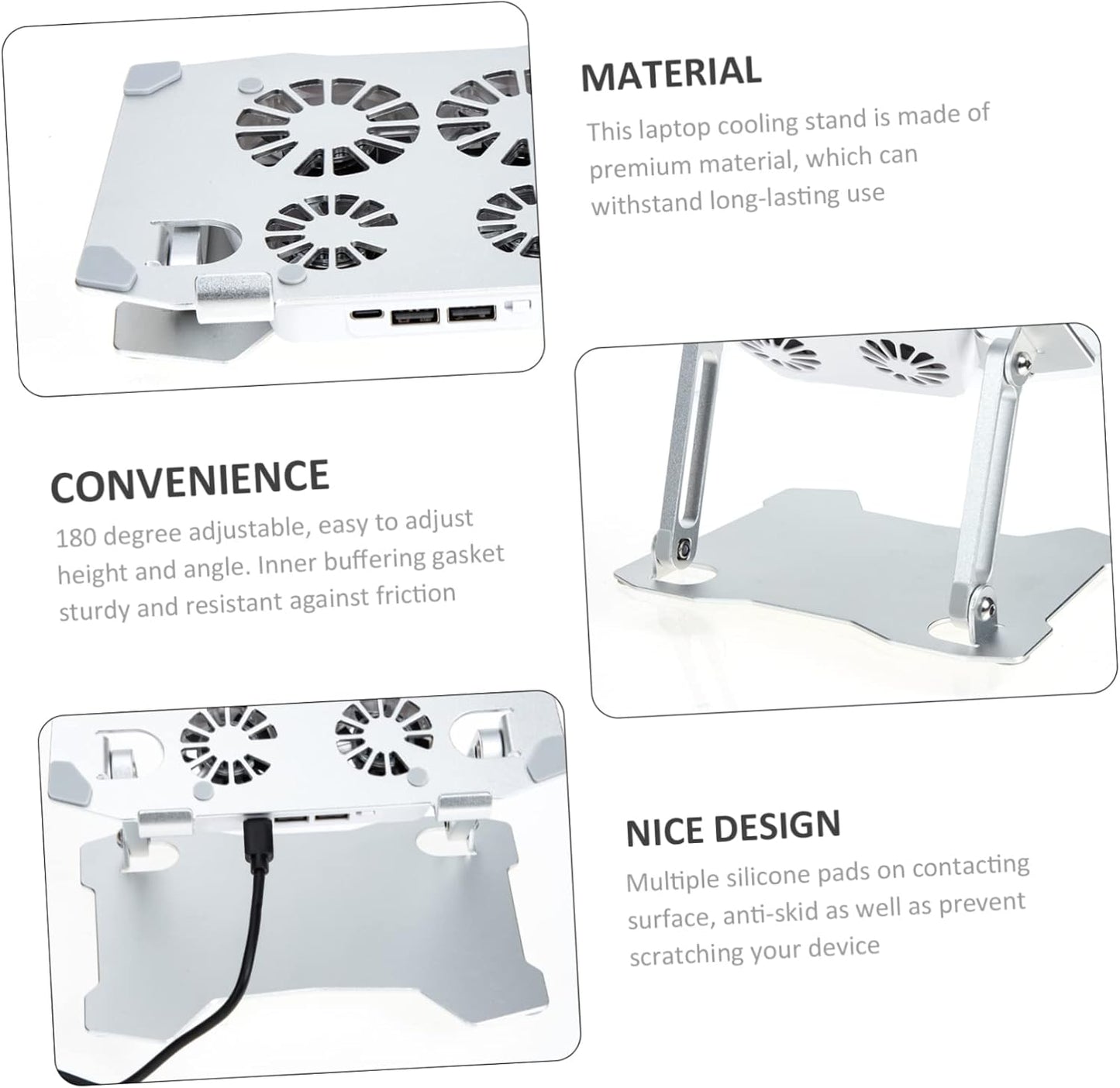 LABRIMP 4 Adjustable Laptop Cooling Stand with Silent Fans Height Angle Adjustable Laptop Holder for PC Tablet and More Dual USB Ports for Charging Sturdy Design