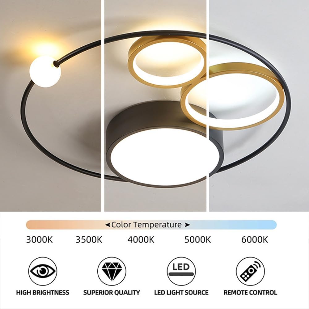 SEMANHUA Lampada da soffitto moderna a LED, plafoniera da incasso 44W con cerchio ad anello, lampadari in acrilico dorato da 20,4" for soggiorno, camera da letto, cucina,