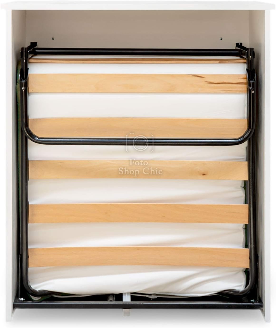LE CHIC ARREDAMENTI Folding Wooden Single Folding Bed with Wheels with Bed Base and Slatted Frame and High Density Mattress, Thickness 10 cm