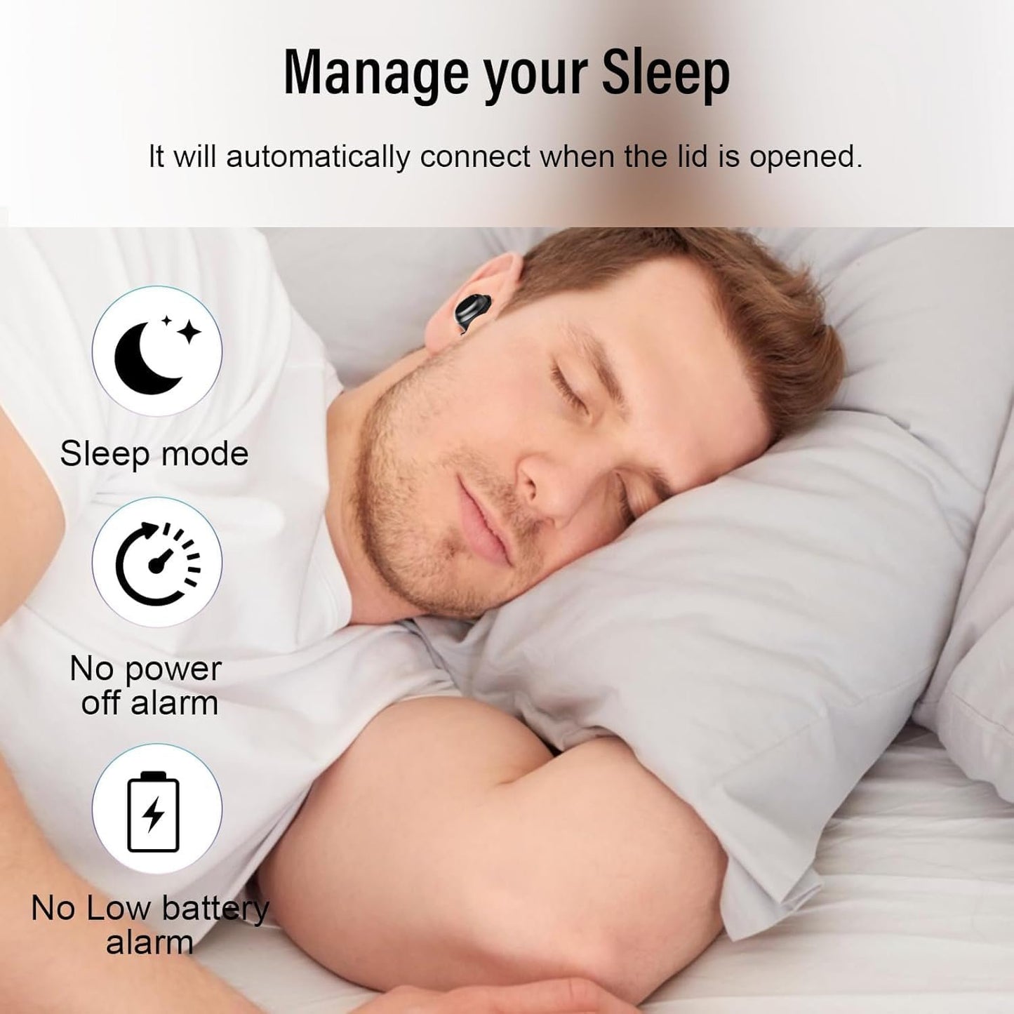 Sleep Earbuds Bluetooth 5.4 Sleep Headphones in Ear, Mini Wireless Earbuds for Side Sleeper, 47H Playtime Noise Cancelling Earphones with LED Display, HD Clear Calls, IPX7 Waterproof Ear Buds, Black
