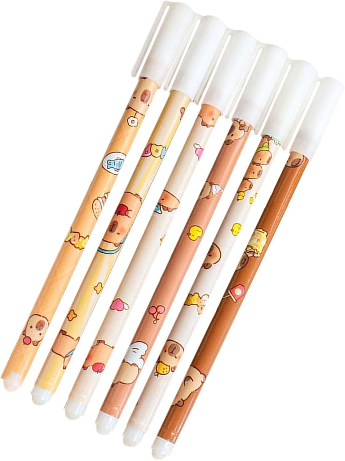 Erasable Pens,Set Of 6 Capybara Pattern Colorful Gel Pens | With Eraser, Fade-Resistant, Comfort-Grip Stationery Set For Art Sketching School Assignments