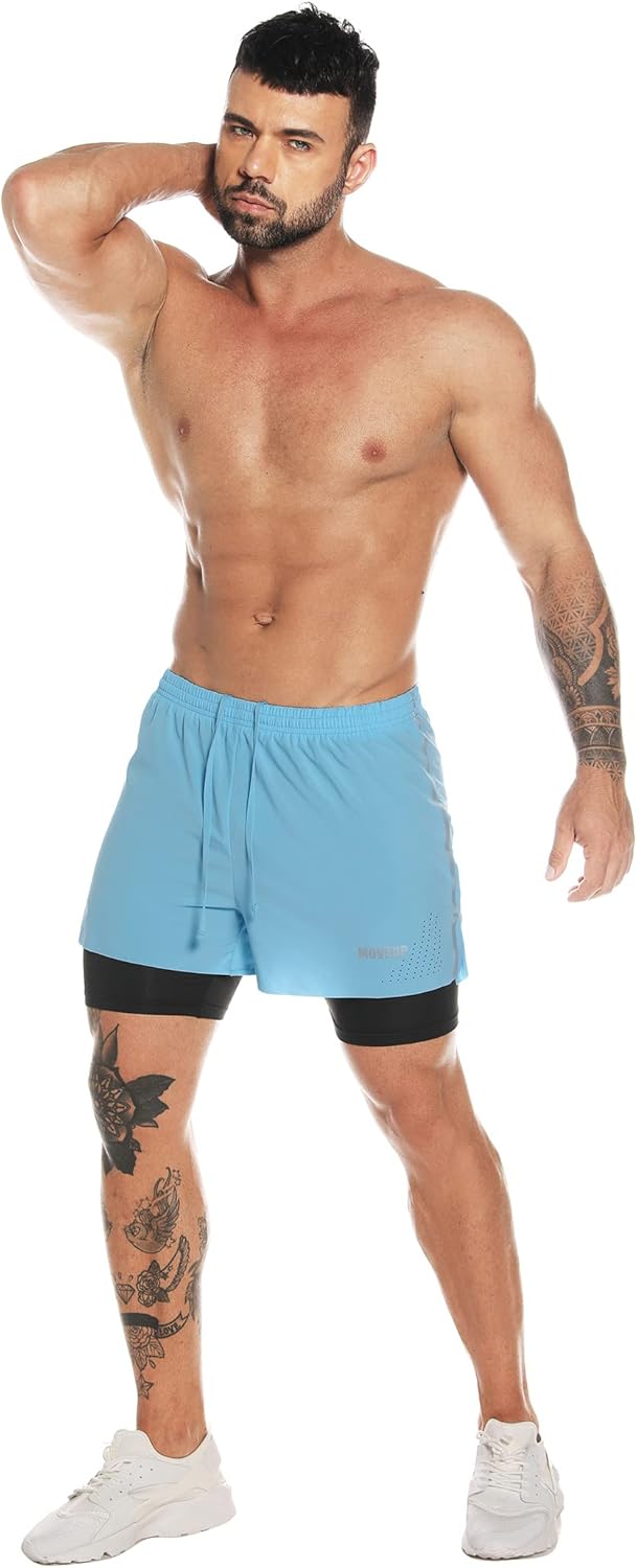 Men's 2 in 1 Workout Running Shorts 5" Quick Dry Athletic Shorts Lightweight Gym Training Short for Men with Phone Pockets