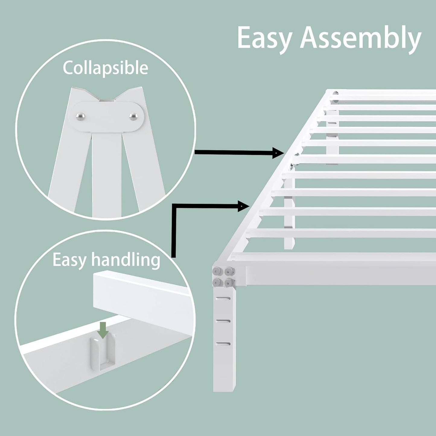 14 Inch Metal Platform Bed Frame No Box Spring Needed Heavy Duty Steel Slat Bed Frame Underbed Storage,White (Full)