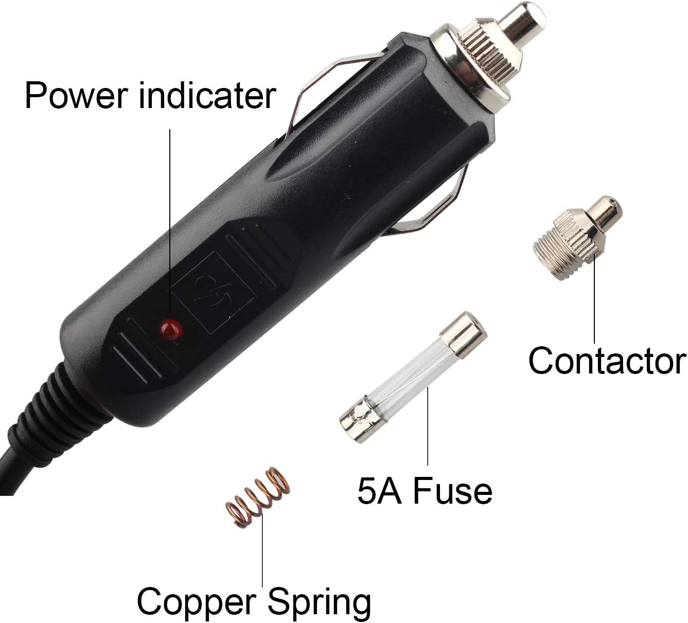 Futheda 12 V Car Cigarette Lighter Male Power Adapter Extension Cable to DC 2.1 mm Plug for Car Rearview Monitor CCTV or Motor Device