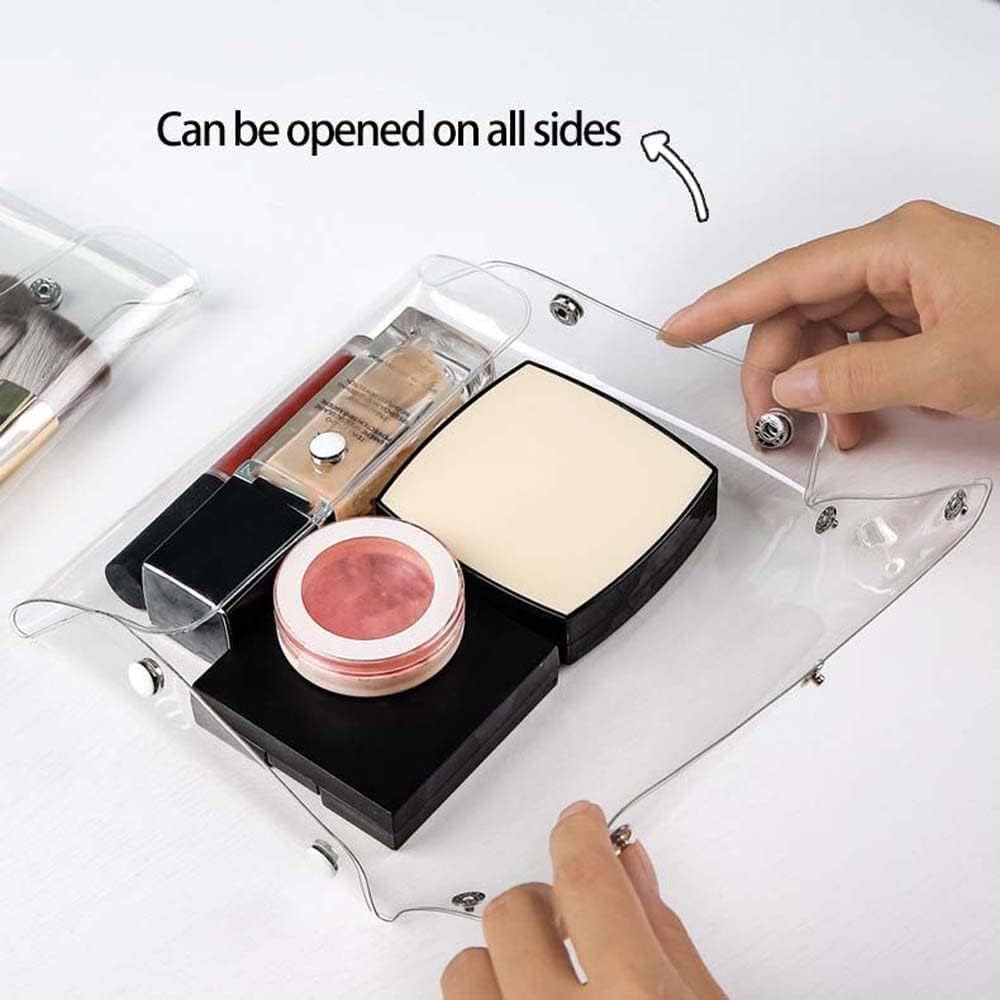 GANPUB 3Pcs Transparent Mini PVC Makeup Bag Small Clear Plastic Cosmetic Organizer Bag Pouch with Snap Closure for Vacation Travel, Bathroom Organizing Tools and Accessories, Clear, 1