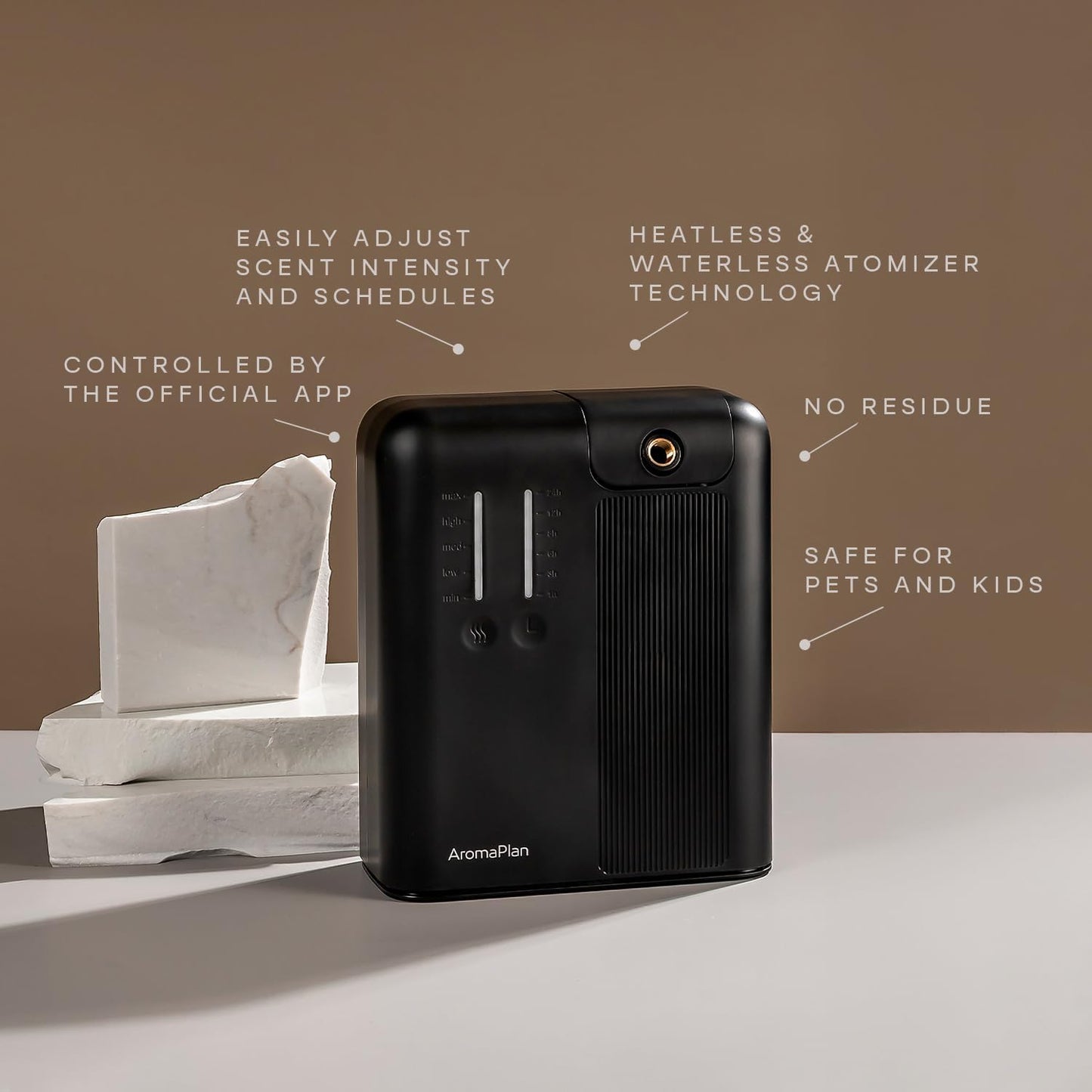AromaPlan 2025 Waterless HVAC Scent Diffuser Whole House & Commercial Diffuser, 2 Fragrances Included-Smart, Cold-Air Waterless Scent Air- App Control, AC, 2000 Sq. Ft Coverage,Black