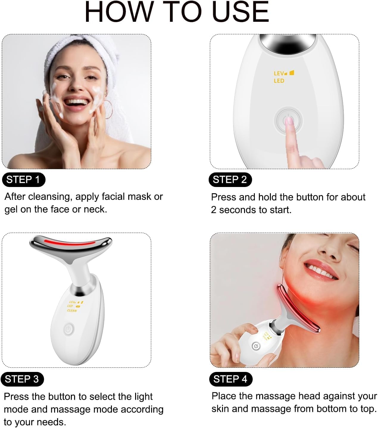 Face and Neck Massager, 7 Color LED Facial Beauty Device, Portable Skin Care Tools for Home Use,White
