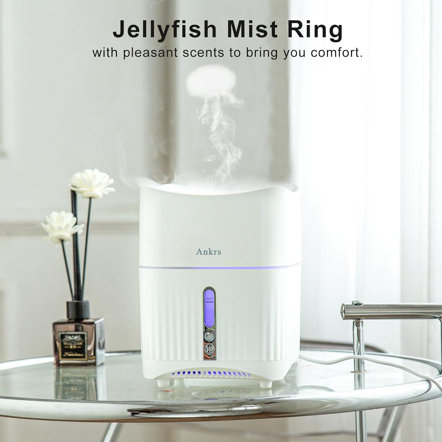 Ankrs Essential Oil Humidifier, 500ml Jellyfish Mist Ring Aromatherapy Oil Humidifier with 7 Colors LED Lights & 2 Spray Modes, Waterless Auto-Off Cool Mist Humidifiers for Bedroom Large Room Home