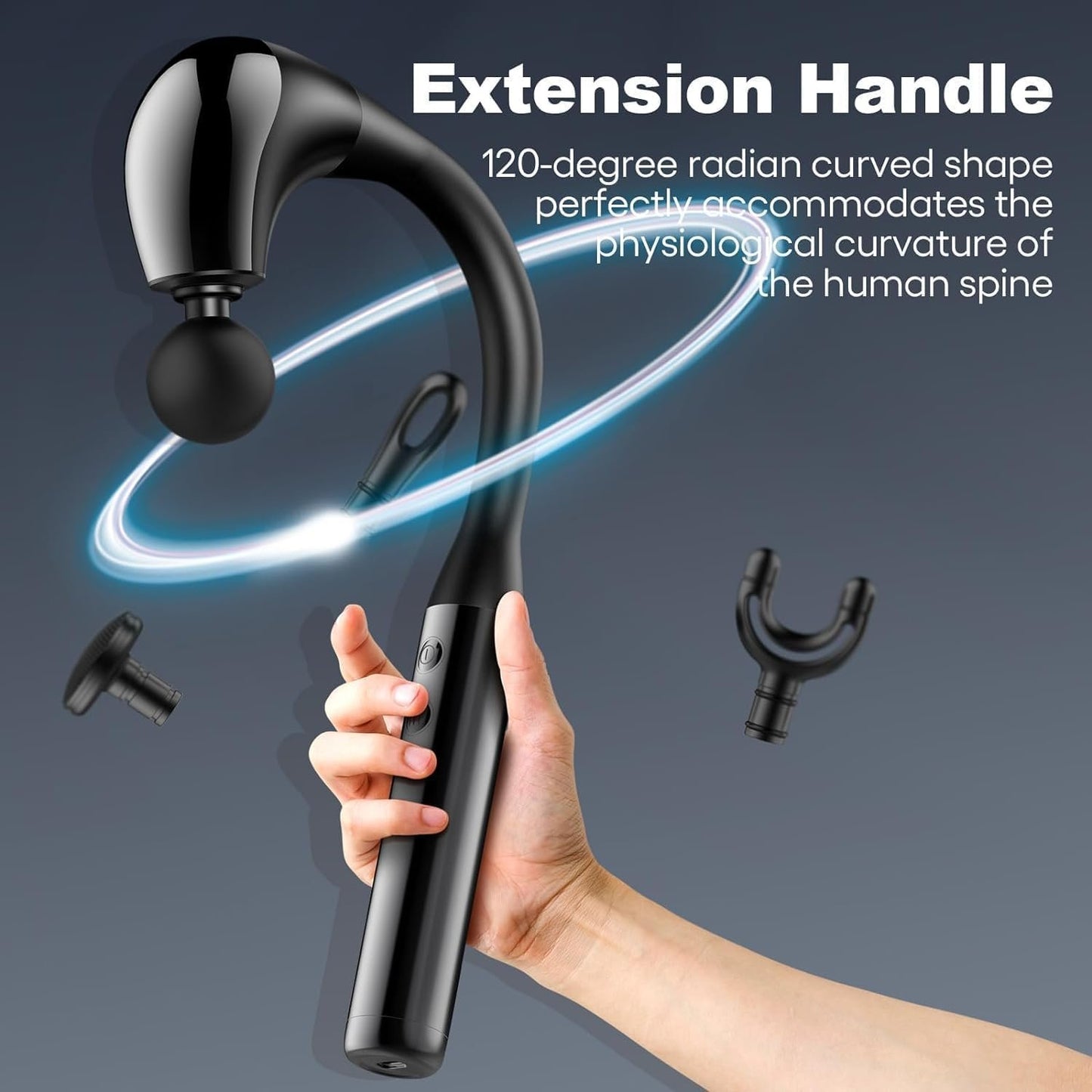 Fronnor Massage Gun with Extension Handle,Back Massager Tool,U-shaped Massage (Matte Black)